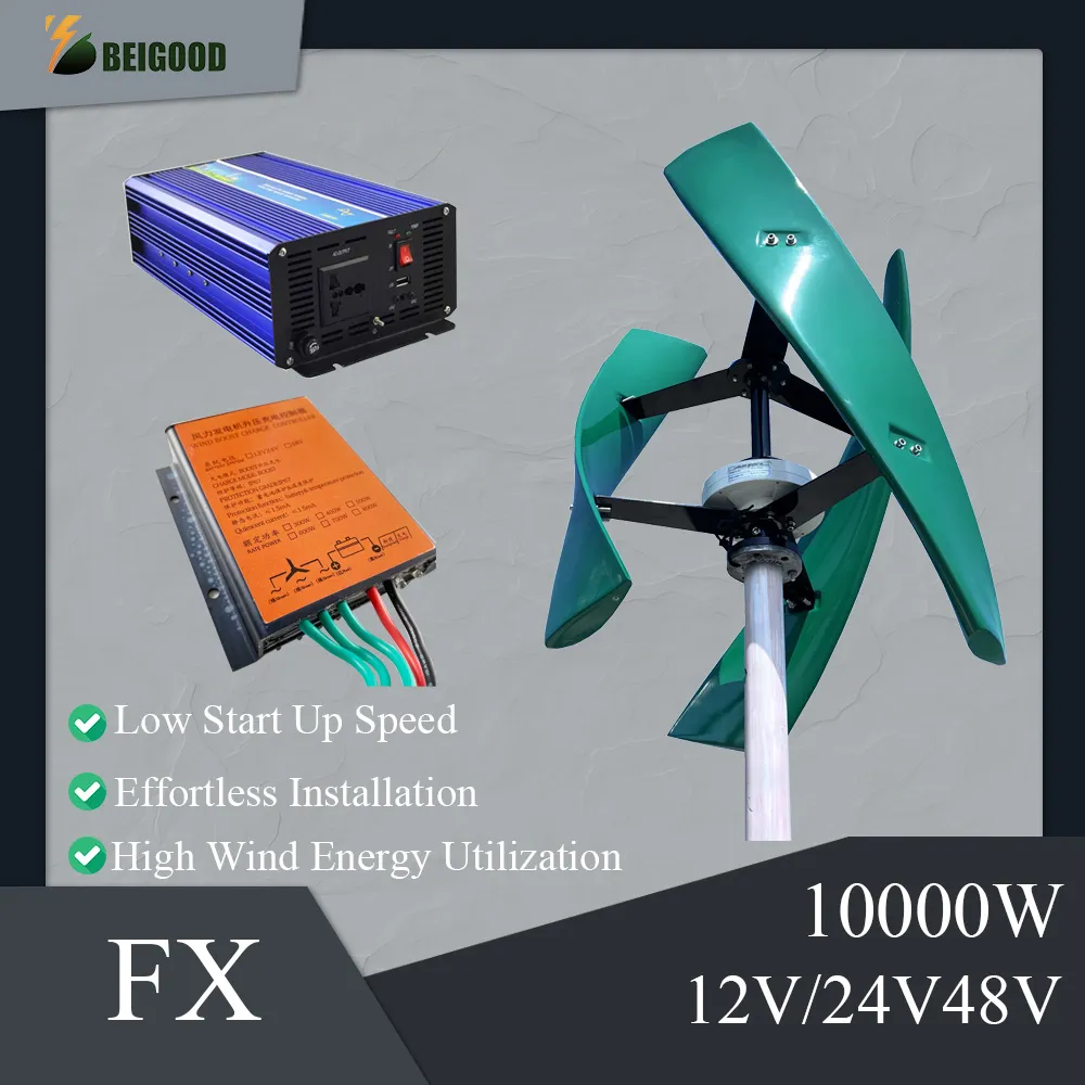 Turbina verticale da 8000W 10000W con controller di caricabatterie MPPT ibrido e inverter off-grid a bassa velocità