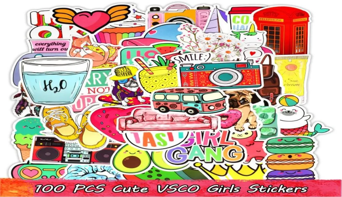 100 st söta VSCO Waterproof Girls Stickers Pack för barnflickor till DIY Laptop Water Bottle Bagage Scrapbook Bike Guitar Decals HO1053655