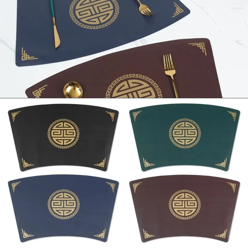 Table Mats Waterproof PU Leather Chinese Style Heat Insulation Placemat Tableware Pads Mat Bowl