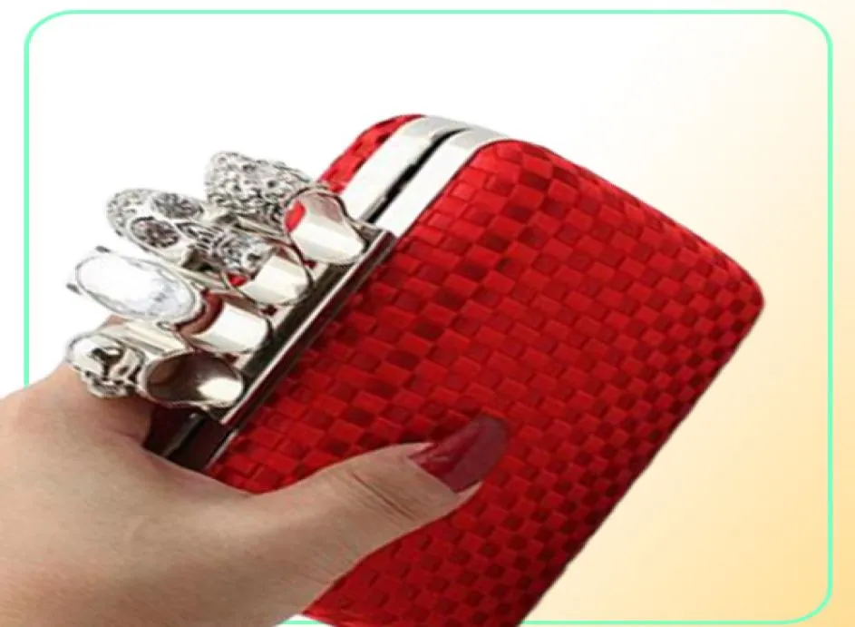 DesignerType4 Red Ladies Skull Clutch Knuckle Rings Four Fingers Handbag Evening Purse Wedding bag 03918b7391956