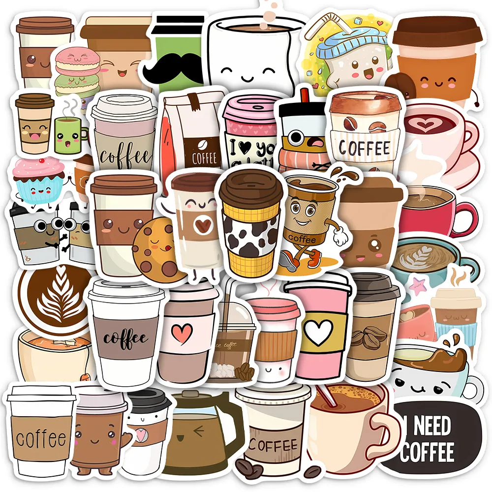 10/25/Leisure Kawaii Vintage Tee Kaffee Aufkleber DIY Skateboard Laptop Gepäckbike Motorrad Motorrad Telefon PVC wasserdicht