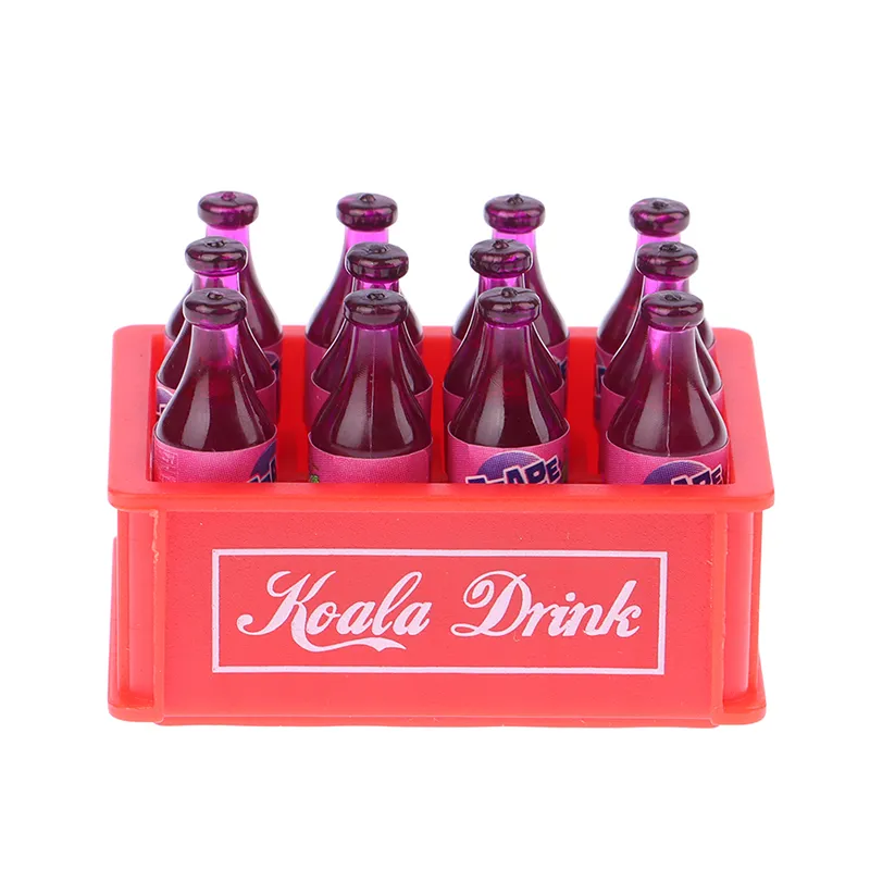 12 pezzi New Dollhouse in miniatura Mini Coke Bevage Bottle Drink con la scatola di stoccaggio Finge Play Food Toy Kitchen Accessori cucine