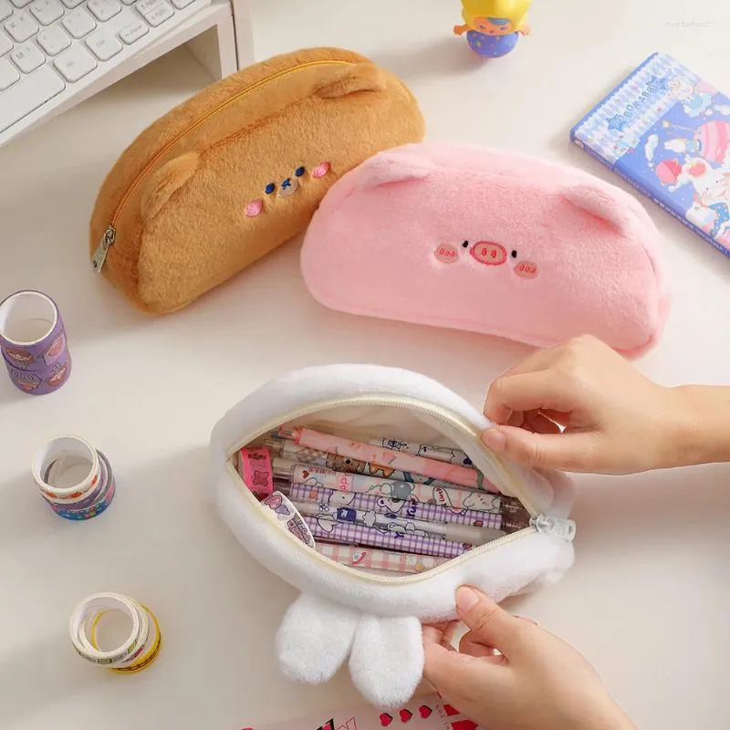 Cosmetische tassen schattige cartoon potlood kas pen pouch pluche kawaii rits make -up organisator schoolkantoor kantoorartikelen tas