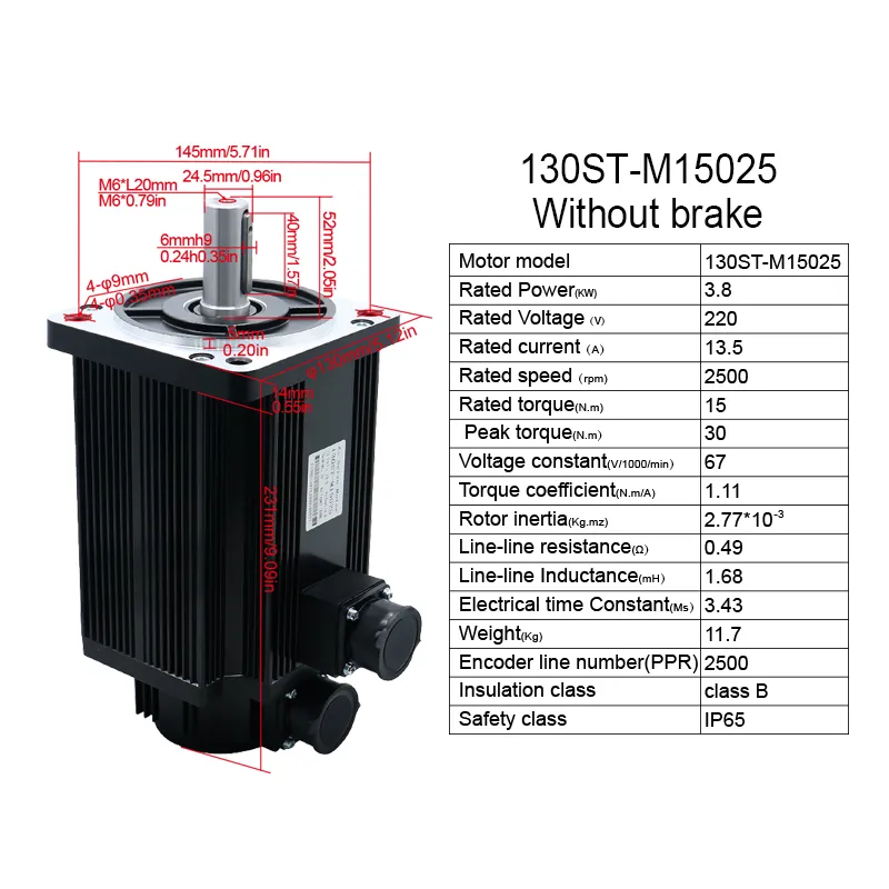 3,8KW 220 / 380VAC 15N.M 2500RPM 130 SERVO MOORY 130ST-M15025 2143OZIN 13.5A avec entraînement moteur T3M T3L T3A RS485 pour CNC Gravure CNC