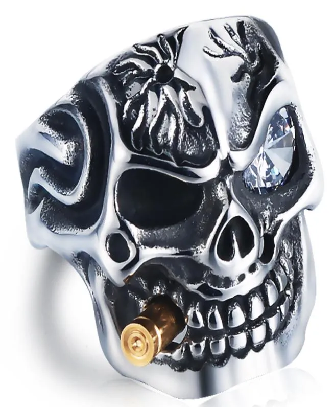 Hegemonic Diamond Skull Titanium Steel Ring Personality PunK Men039s Ring Jewelry European and American7448849