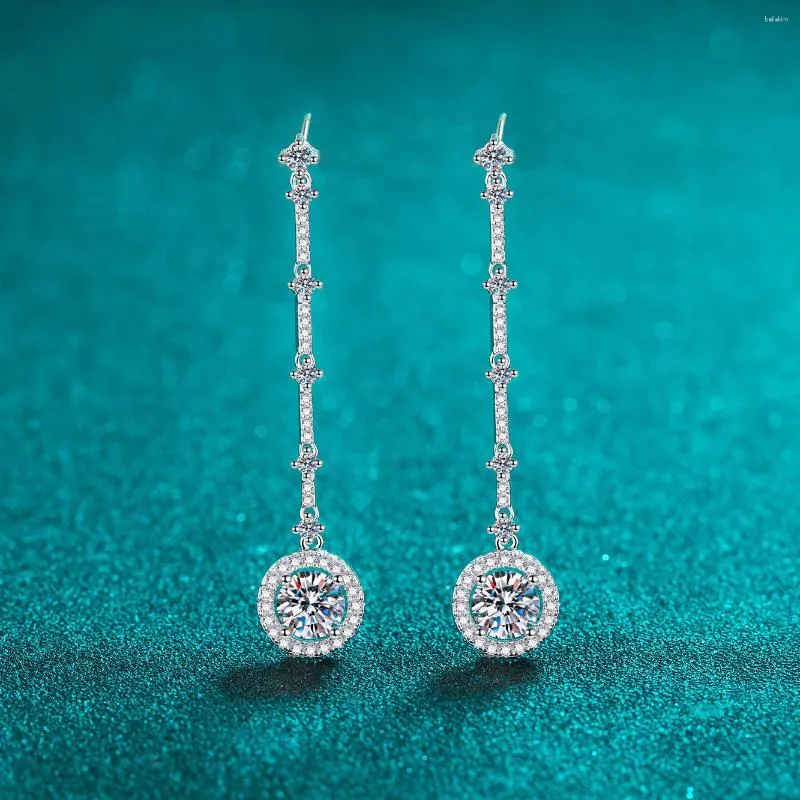 Dangle Earrings Platinum Pt950 Drop For Women Long Tassel Round Bag 2ct Moissanite Daily Simple Wear Fine Jewelry Gift