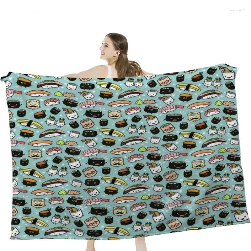 Blankets Cute Sushi Pattern | Kawaii Throw Blanket Airplane Travel Decoration Soft Warm Bedspread