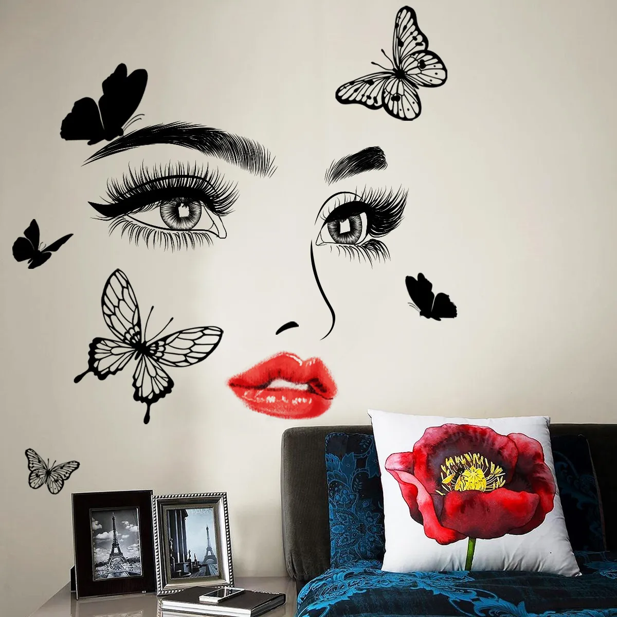Pegatinas De Pared Para Mujeres: Labios Rojos, Ojos, Mariposa Decoración De  La Habitación Autoadhesiva De 15,6 € | DHgate, image size:1200x1200
