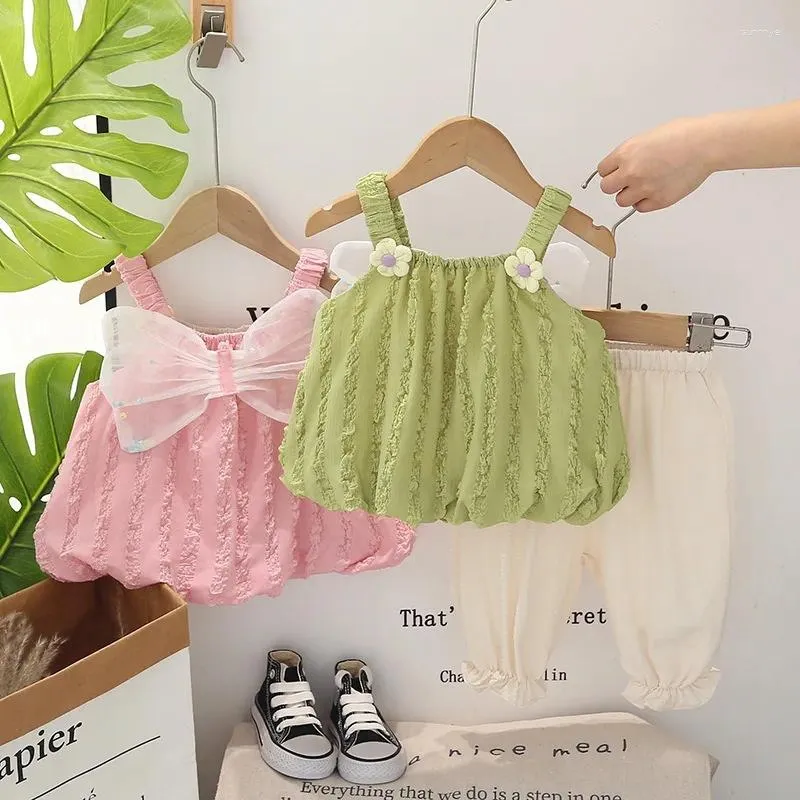 Clothing Sets Summer Baby Girls Children Bow Vest Shorts 2 Pieces Suit 0-4 Years Kids Princess Clothes Toddler Infant Outfits