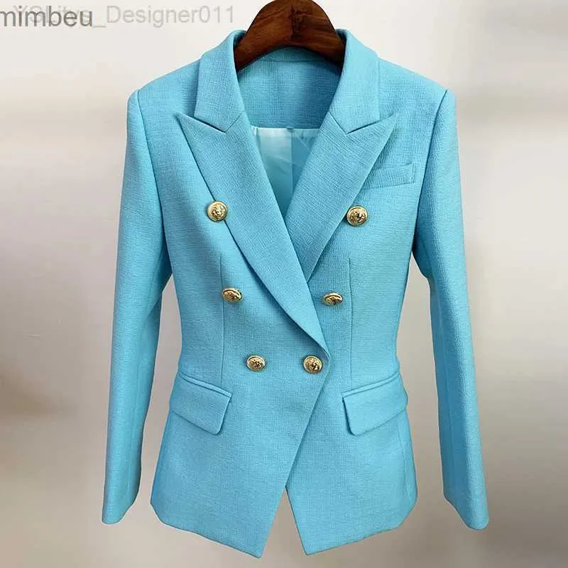 Ternos femininos Blazers High Street mais recente 2024 Designer de pista Blazer Botões de leão feminino de leão duplo trespassado Slim Fitting Textury Blazer Jacket C240411