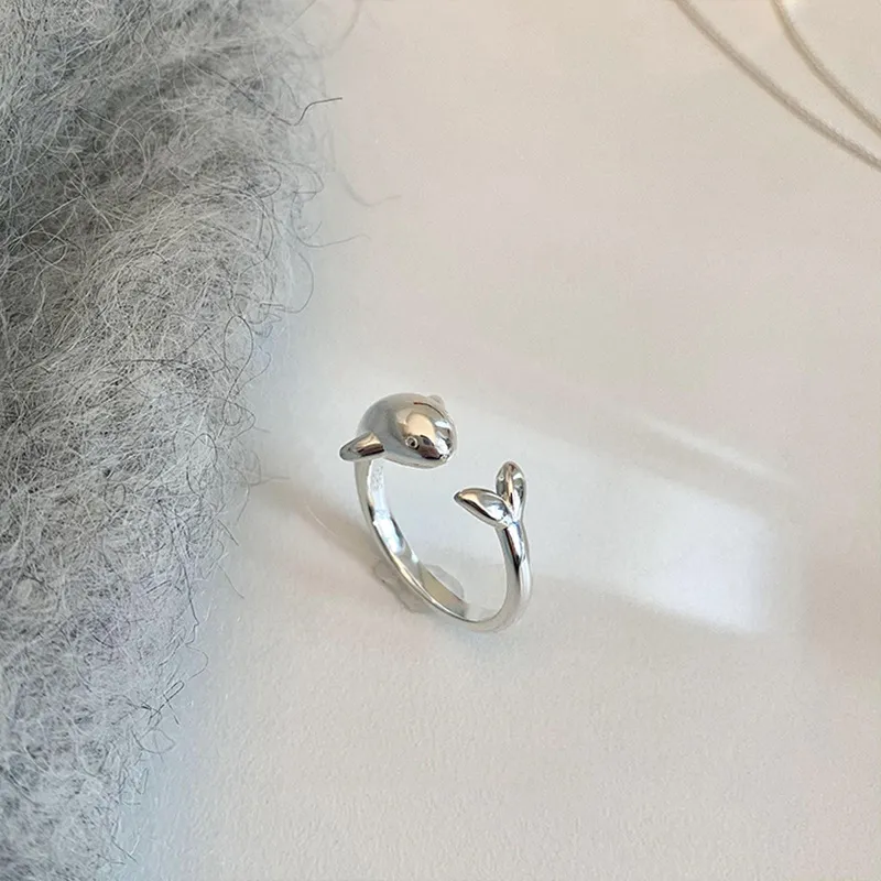 Ventfille Srebrny kolor Dolphin Pierścień dla kobiet dziewczyna nieregularna zwierzę słodkie biżuterię prezent urodzinowy Dropshipping