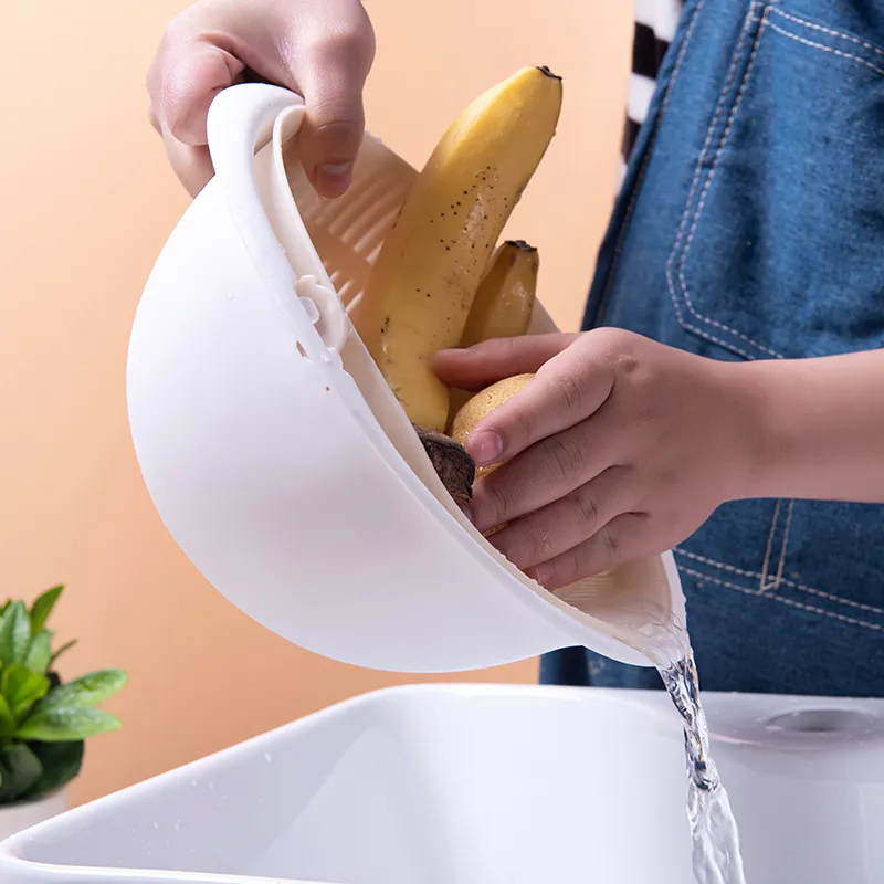 Kitchen Drain Basket Double-layer Rice Fruits Vegetable Cleaning Strainer Bowls Plastic Drainer Colanders Kitchen Accessories