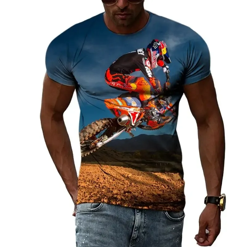 3D tryckt motocross cykelmönster Summer Men's T Shirt Casual tryckt kort ärm T -skjorta Cool Cykelmönster T Shirt Top6xl
