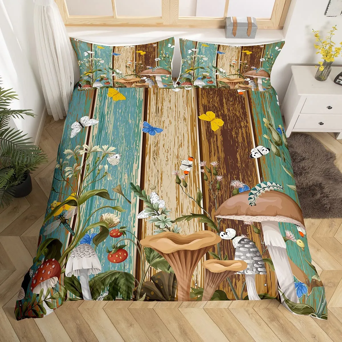 Couverture de couette en bois rétro moderne 3D Jolie motif en polyester couvre-oreiller des couvertures pour enfants adultes décor de chambre à coucher roi queen taille