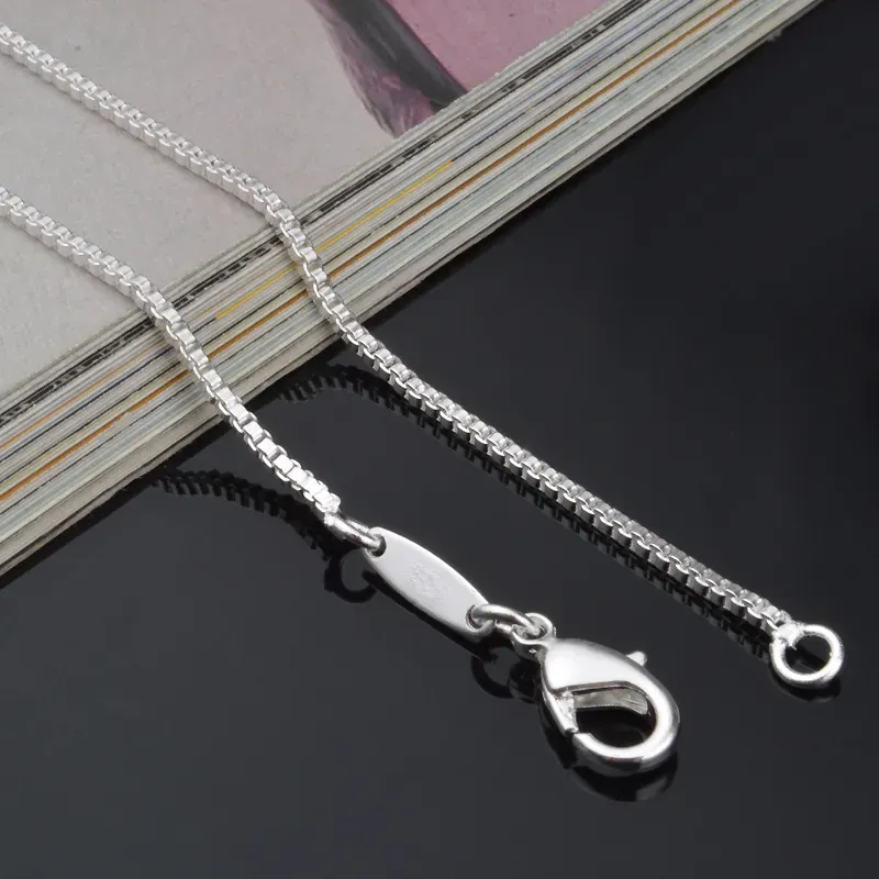 1.4mm 925 Stamped Box Chain Necklace Sterling Silver Necklace for Men Women Fashion Lobster Clasp Chain fit Jewelry Making 16 18-24 Inches