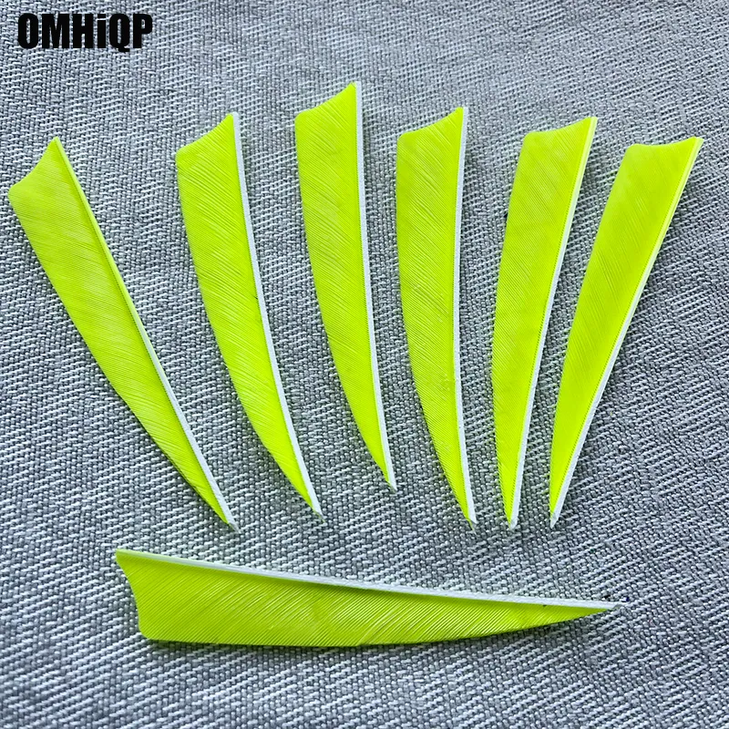 100pcs 4inch Schild geschnittene Truthahn Feder fluoreszierende gelbe Bogenschießen DIY -Pfeilzubehör rechter Flügel/linker Flügel