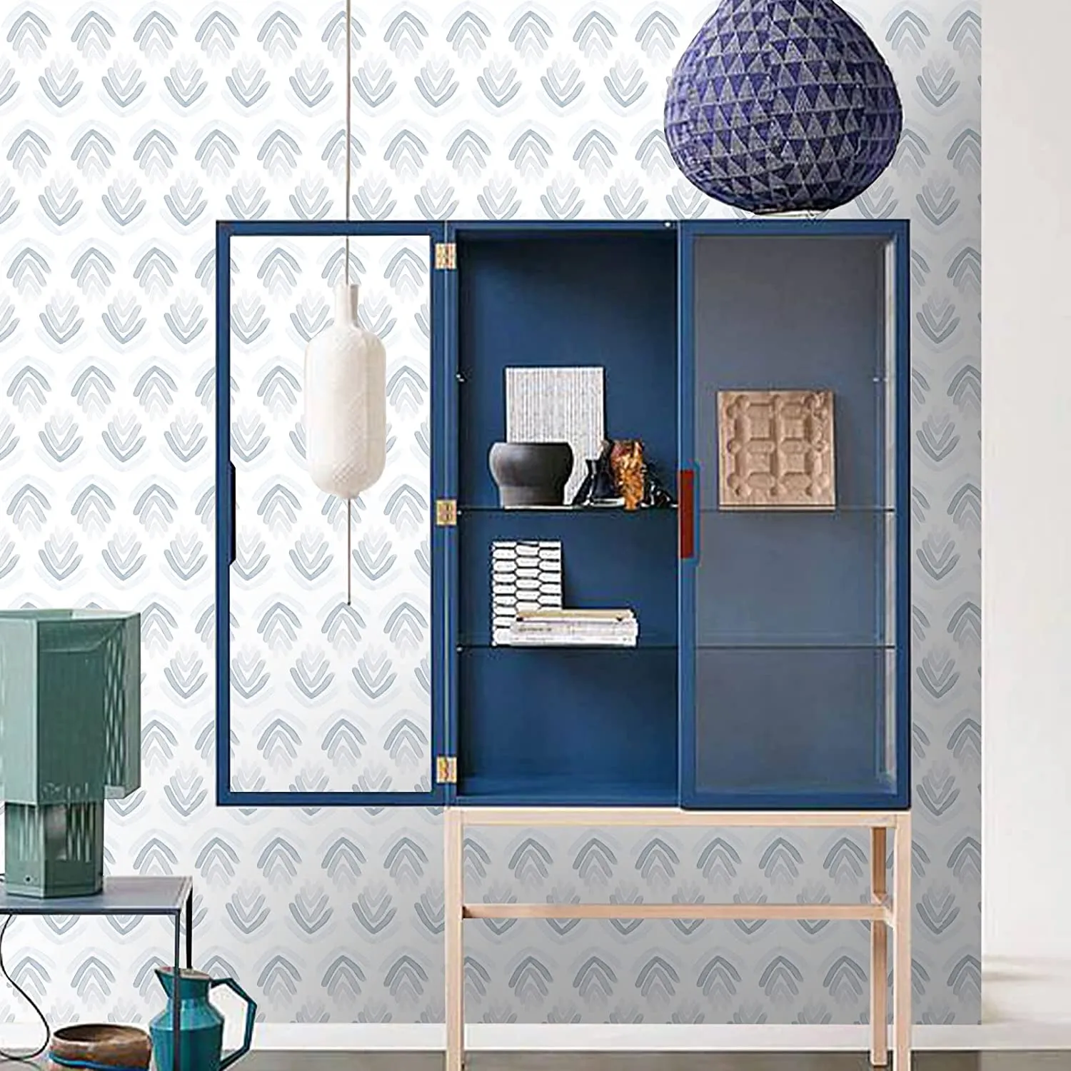Casca cinza e azul e papel de parede de papo de papel geométrico papel de parede removível papel de parede auto-adesivo para decoração de parede do quarto