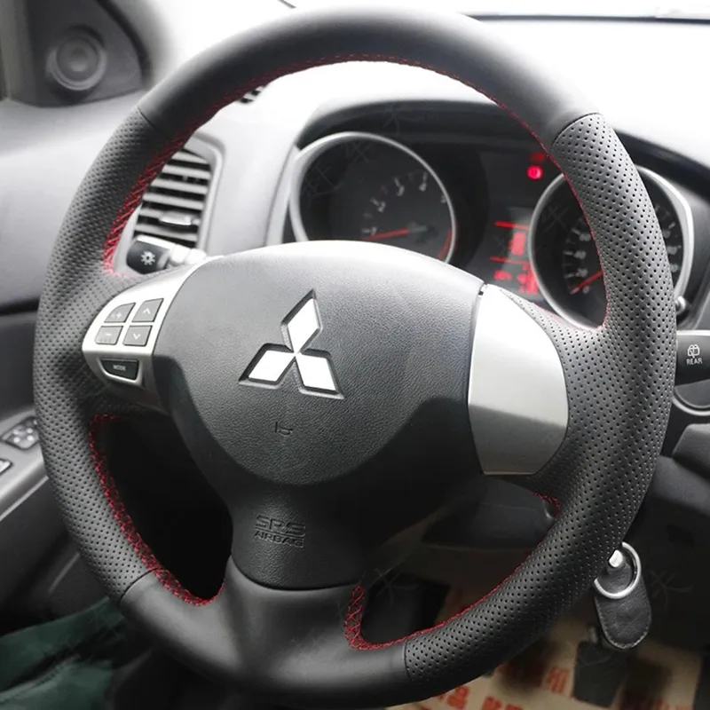 Braid bil rattskydd för Mitsubishi Lancer X Outlander 2006-2015 ASX Colt Hand Sy Microfiber Leather Steering Wrap