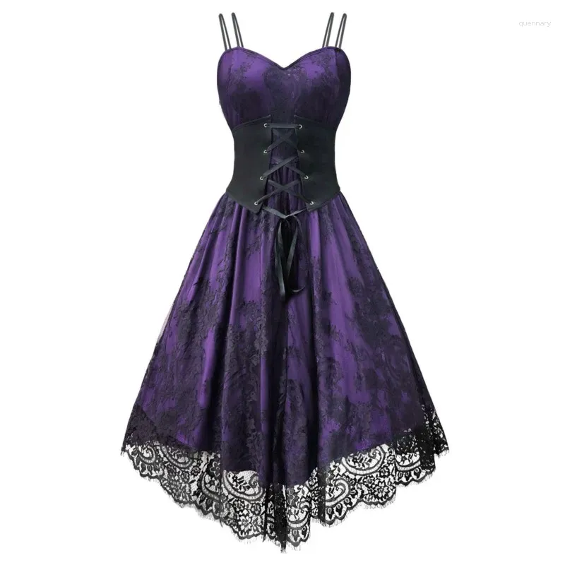 Robes décontractées Femmes Gothic Robe Pin Up Robe Retro 2024 Vintage 50s 60S Rockabilly Purple Swing Summer Female Elegant Tunique Vestido