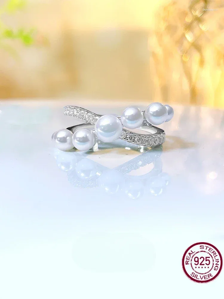 Clusterringe Leichte Luxus französische Fritillaria Perle 925 Sterling Silber Ring Set mit hoher Carbon Diamant süß und vielseitig Hochzeit