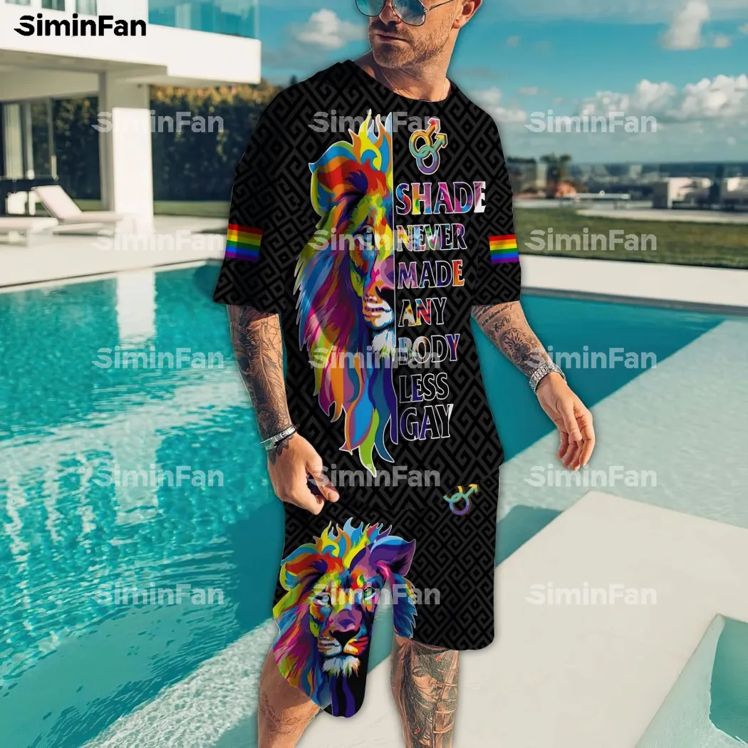 LGBT Lion Pride Rainbow 3D Full Stampato Maglietta da uomo Shorce Short Set Summer Male Suits Top Top Track Suice Awear Sports Awear T4