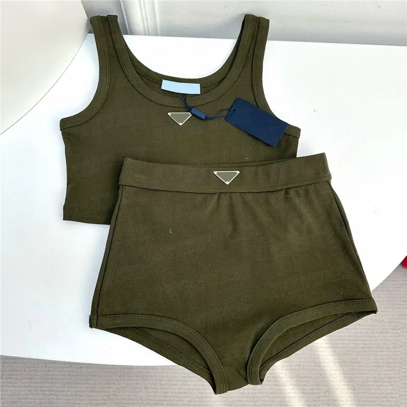 Metal Badge Vest Shorts Sports Suits Women badkläder Hög midja Briper Crop Tank Top Underwear Designer Swimsuit