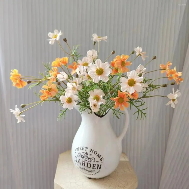 Dekoratif çiçekler 3 kafa küçük papatyalar yapay kırsal stil düğün ev ofis dekorasyon diy çiçek aranjmanı vahşi krizantem