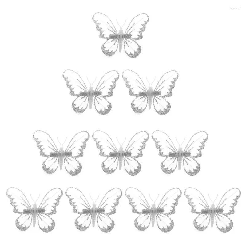 Ramar 10 st juldekoration Chiffon Butterfly Clips Mini Claw for Hair Xmas Ornament