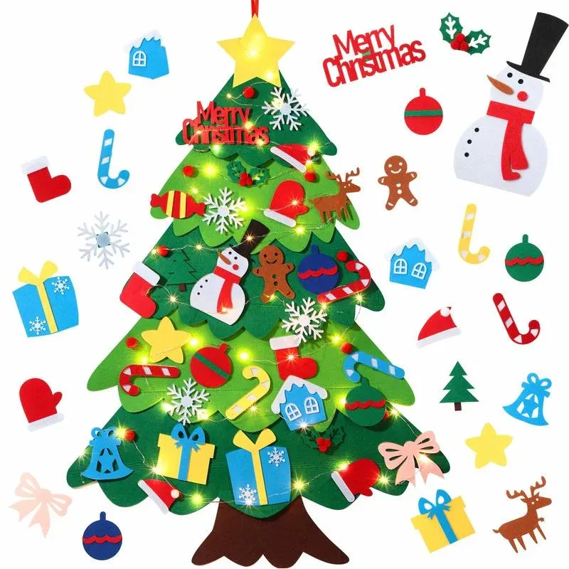 キッズモンテッソーリおもちゃdiyフェルトクリスマスツリーの壁を吊るされた人工クリスマスツリーボーイズガールズギフト幼児インテリジェンス開発