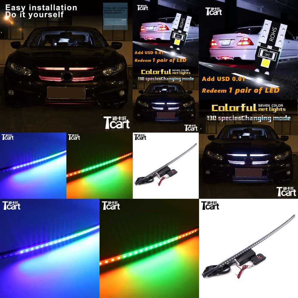 Dla Honda Civic 8 9. 10. Gen 2008 2016 2016 2017 2020 1Set Wlot Kratka Dynamiczna LED RGB 7.Color Lights Akcesoria