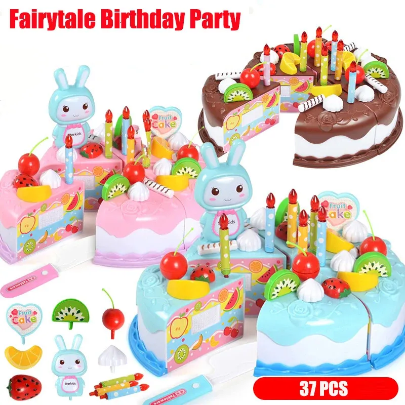 Kids Toy Simulation DIY Birthday Cake Model Kitchen Pretend Play Cutting Fruit Food for Toddler Children Gift 240407