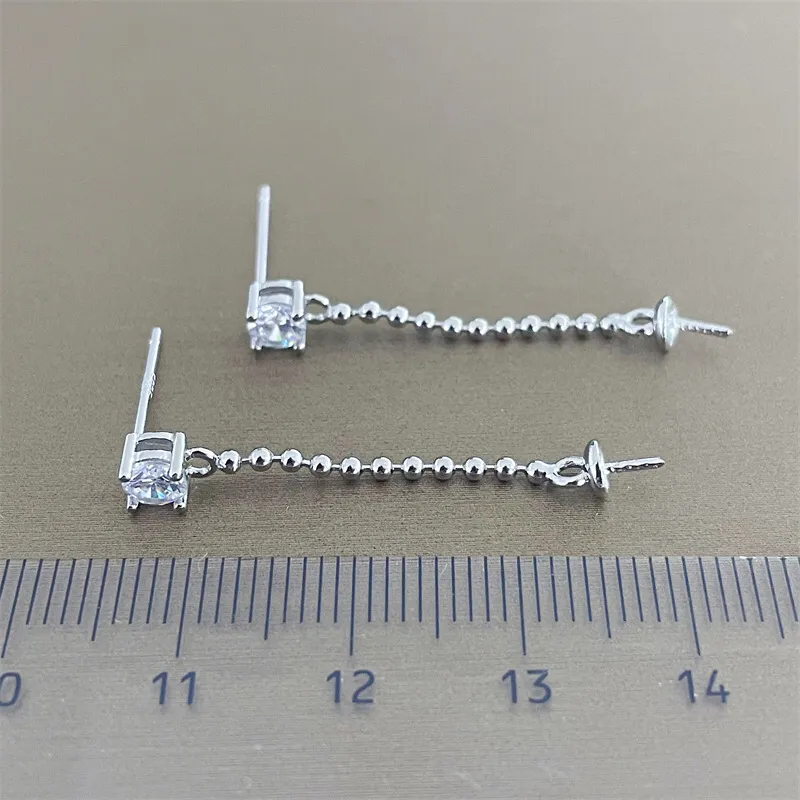 925 Brincos de prata esterlina Montagem de descobertas Peças de montagem de base para pérolas de 9 a 10 mm AGATE CRISTAL STONES