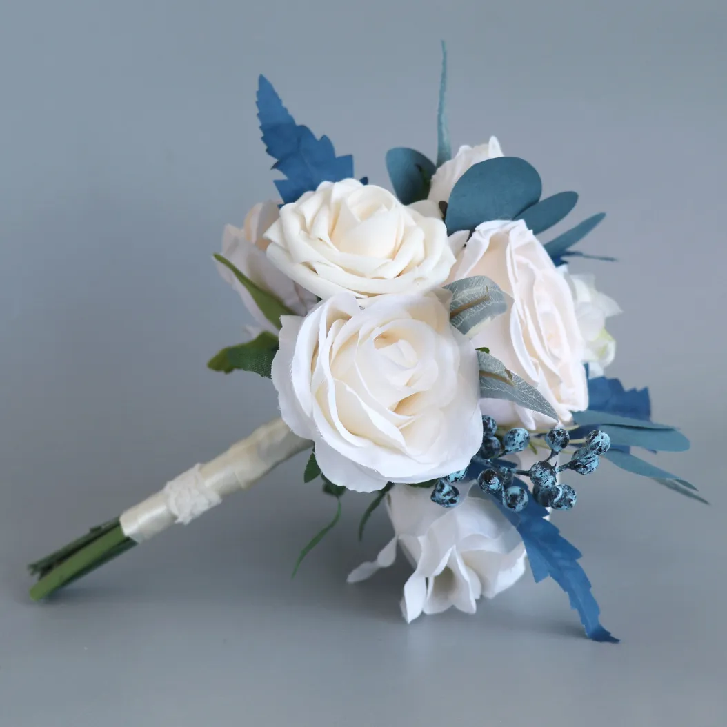 Blue Cream Silk Flowers Bridal Bouquet Handmade Dusty Roses Wedding Bouquet  Boho from Dhgate Wedding Flowers - price 35.3, image size:1054x1054
