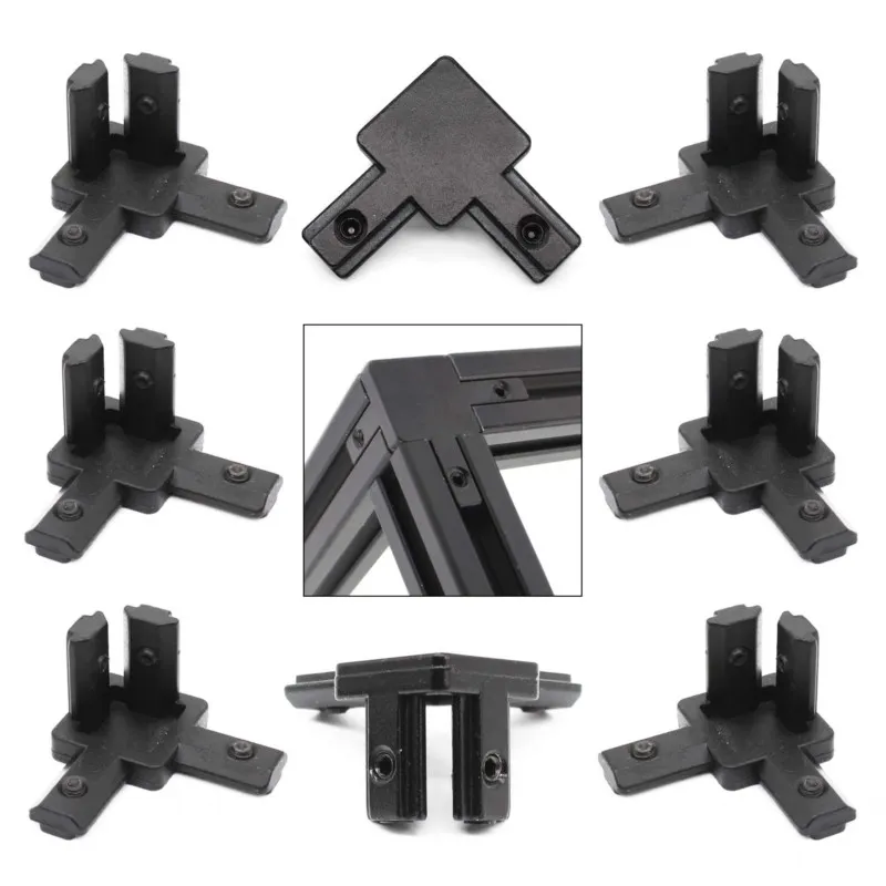 8pcs Black 3 Way End Angle Bracket Connectors For Europe Standard Aluminium Extrusion Profile 2020 Series Socket 6mm With Screws