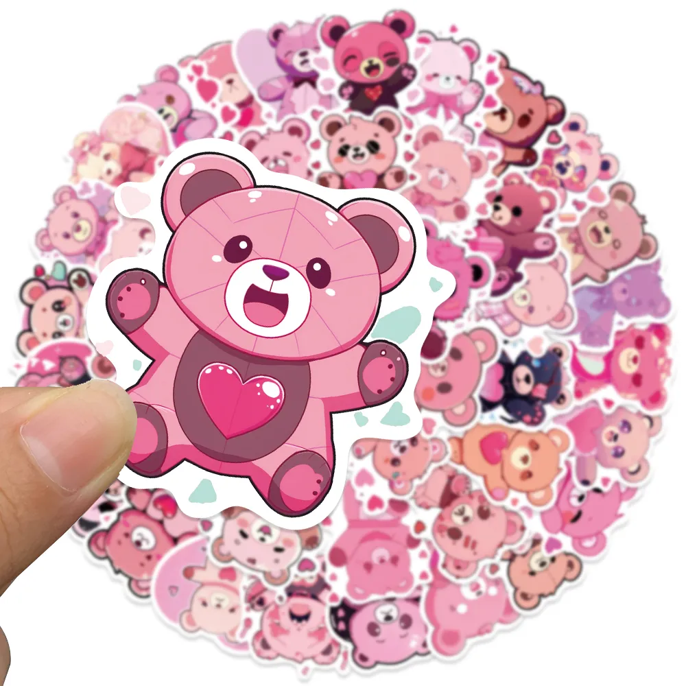 10/50Pcs Pink Anime Bear Sticker Children Cartoon Cute DIY Hand Account Phone Laptop Guitar Waterproof Stickers Decals Kids Toys