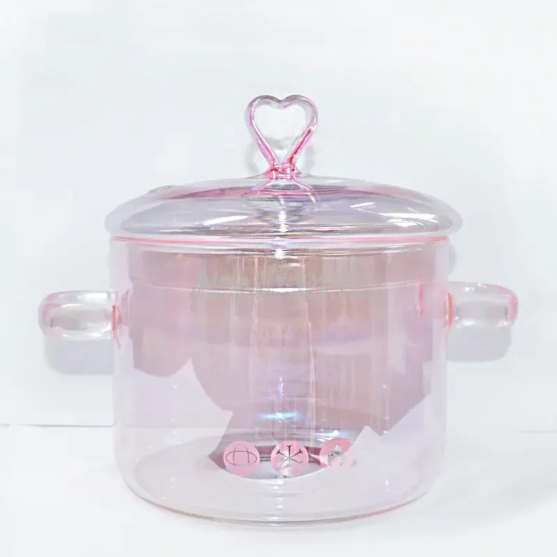 Zuppa di zuppa binaurale ad alta borosilicata con pentole istantanea per pentole istantanea per pentole istantanee da pentola da pentola 1500 ml di vetro rosa