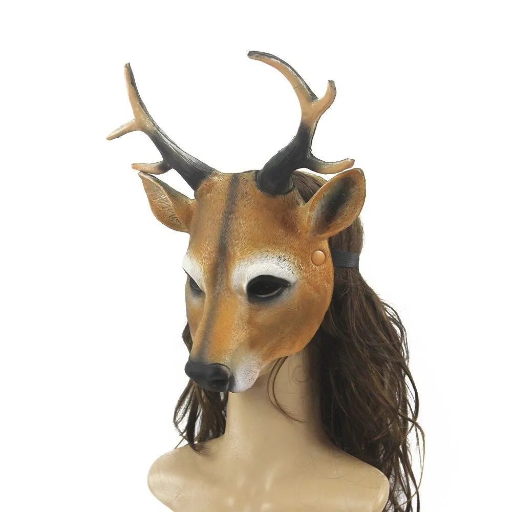 Słodka głowica jelenia Cosplay Mask Christmas Reindeer 3D Animal Realistic Face Cover Halloween Ball Ball Maski Party Maski Props
