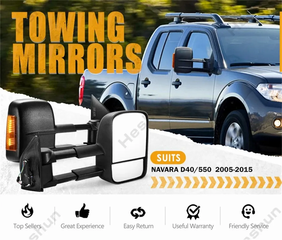 2 pièces Miroirs de remorquage pour Nissan D40 Navara 550 Frontier 2005 - 2015 Suzuki Extensible Manuel de pliage Miroir latérale de lumière