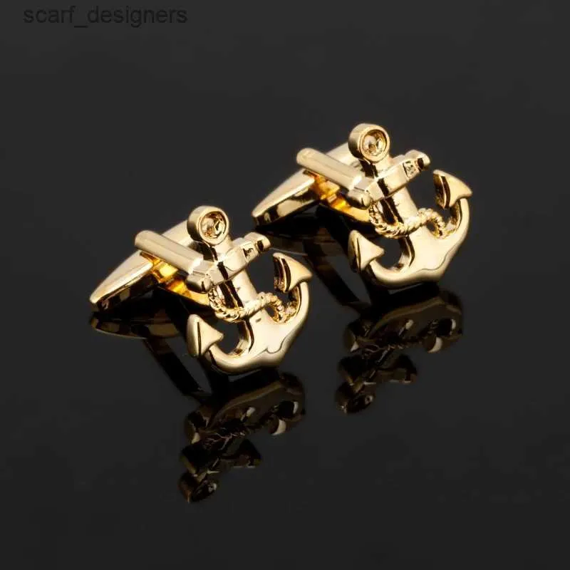 Cuff Links High Quality Cufflinks jewelry 1 Pair Fashion Gold Boat anchor cufflink father / husband / Mens French shirt cufflinks Y240411