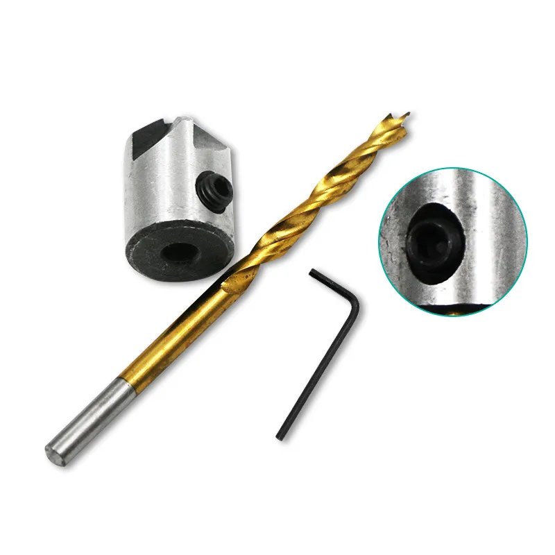 4/7st 3-10mm titanpläterad HSS 5 Flute CounterSink Drill Bit Set Carpentry Reamer Woodworking Chamfer End Milling Hole Wood