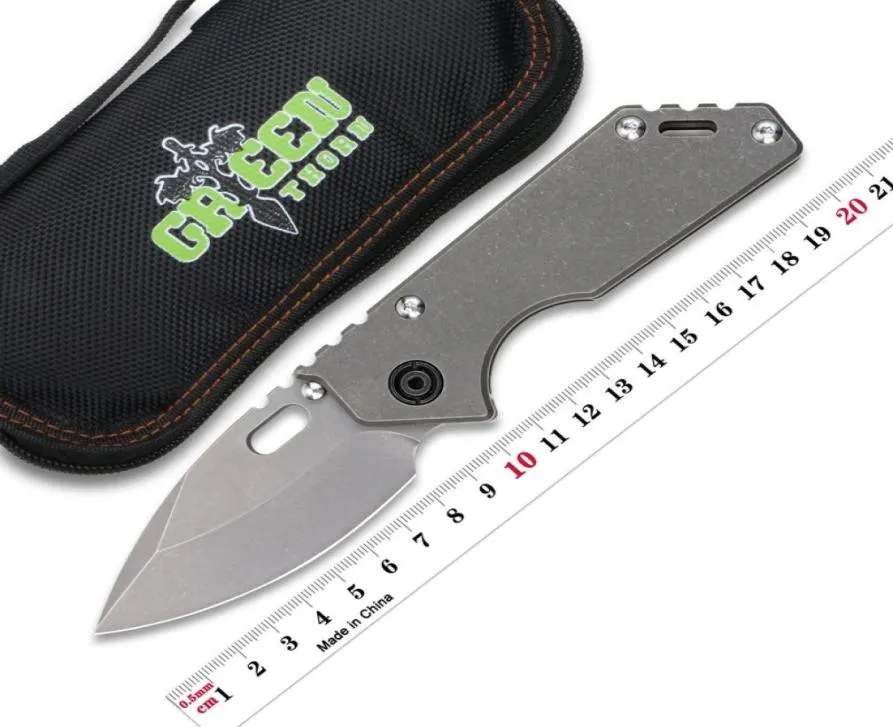 Green Thorn AR Hunting Thumb Stud Folding Knife D2 Blade Titanium Outdoor EDC Survival Tactics Trekking Camping Tools3382488
