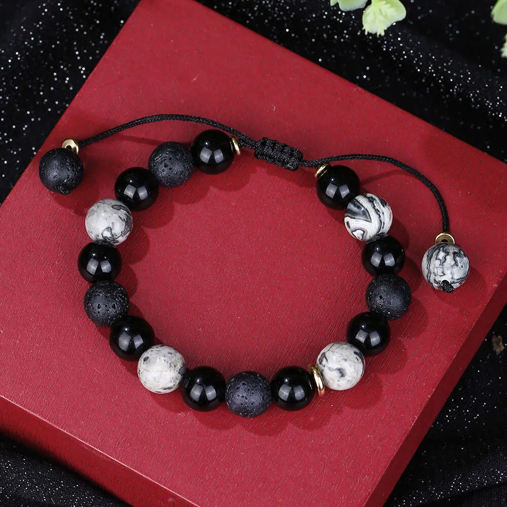 Live Streaming Hot Selling Obsidian Bracelet for Boys with a Sense of Luxury 10mm Volcanic Stone Bead Giving Boyfriend Gifts and Accessories