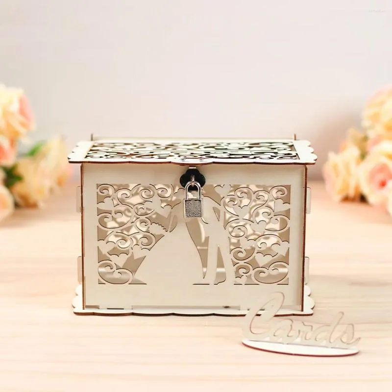 Party Supplies Wedding Gift Card Box Check-in Wooden Money With Lock DIY Beautiful Decoration