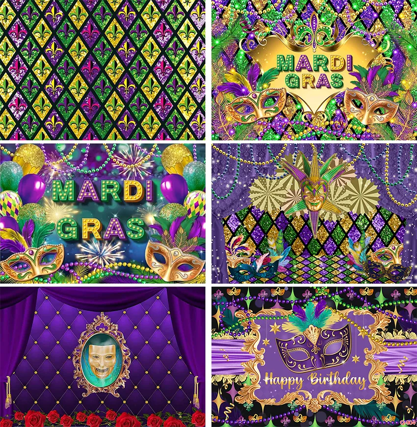 Mardi Gras Backdrop Masquerade Festival Carnival Photos Background New Orleans Beads Party Decorations Lanner