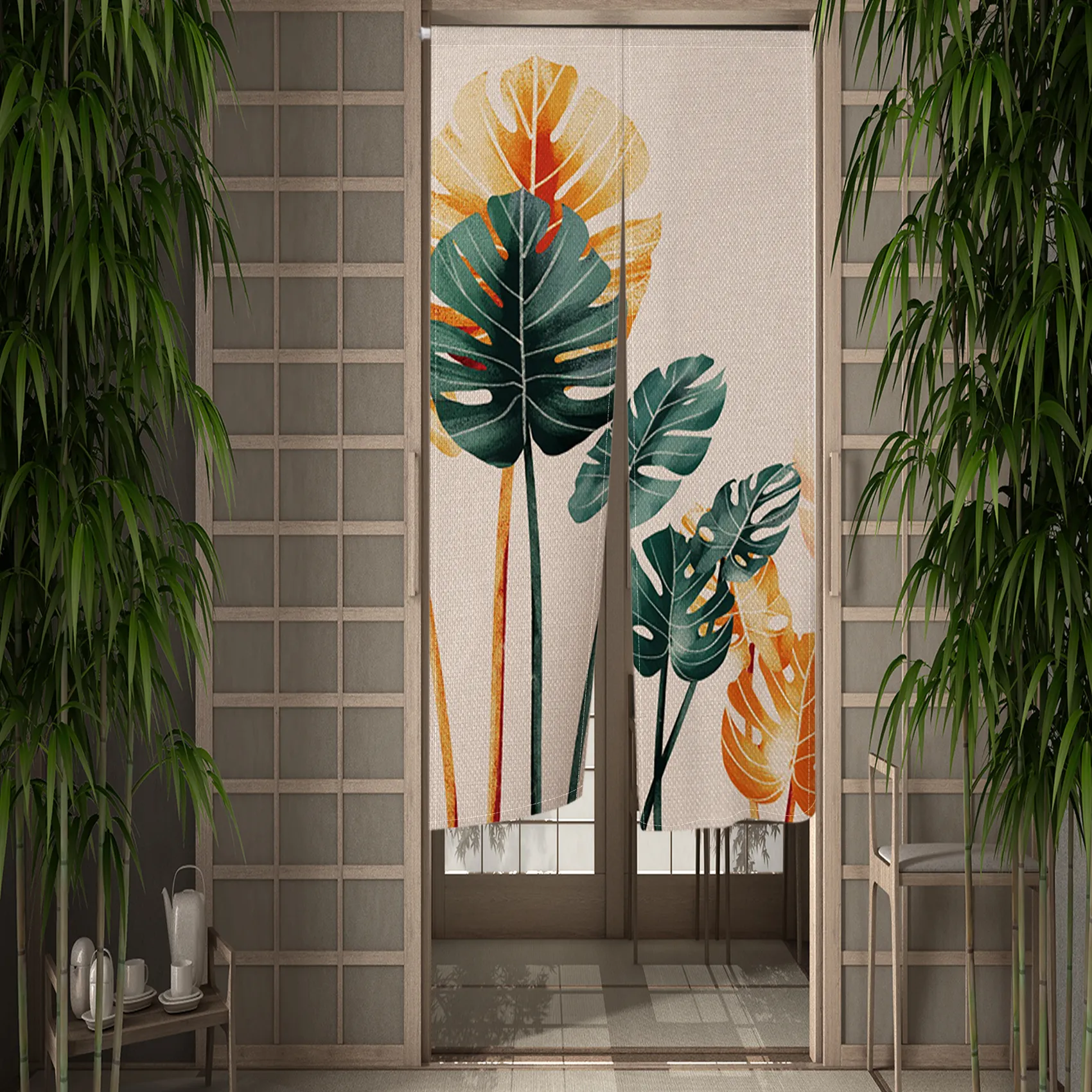 Japanese Split Door Curtains Tropical Green Leaves Noren Decorative Half  Curtains For Home \u0026 Restaurant Doorway Hanging From Homepro4, $9.48 |  DHgate.Com, image size:1700x1700