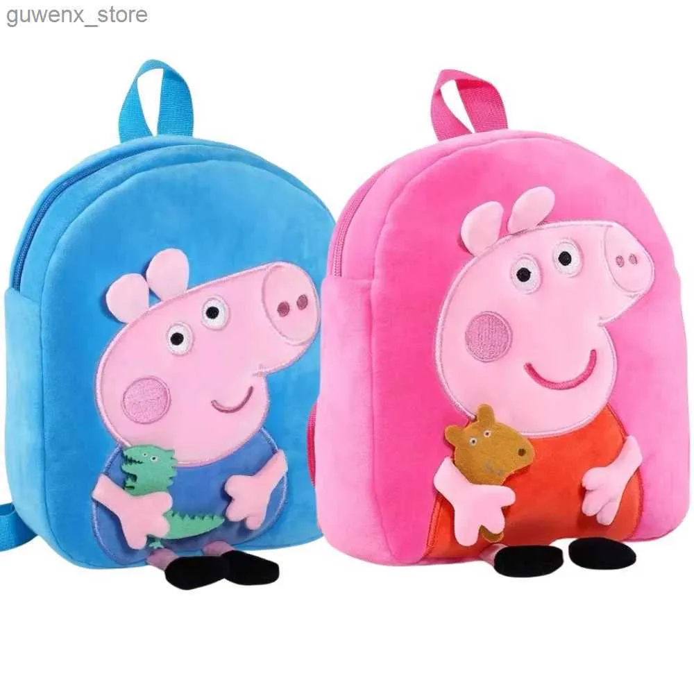 Ryggsäckar 27 cm/10,6-tums peppa gris qriginal kawaii plysch bokväska leksak söt tecknad george dagis anime bokpåse childrens födelsedagspresent y240411