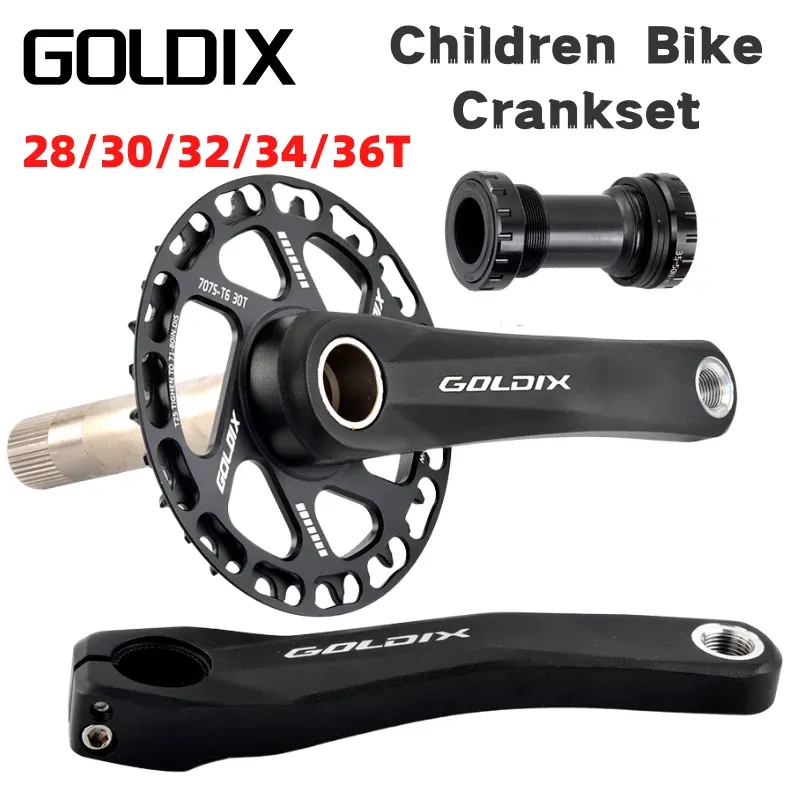 Goldix Children Bicycle Crankset 28/30/32/34/36TチェーンホイールウルトラライトホローキッドフォールドバイクForshimanosramセットに適しています