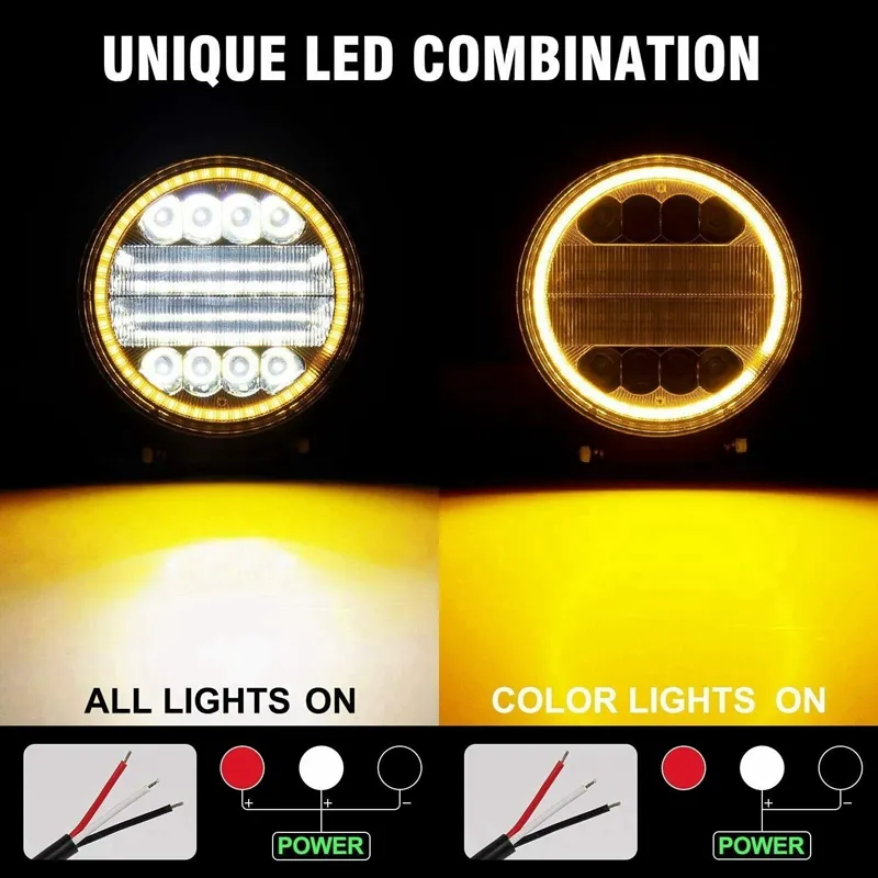 2x 5-Inch 200W Round LED Work Lights – Combo Spot/Flood Beam – Amber Lens – IP68 Waterproof