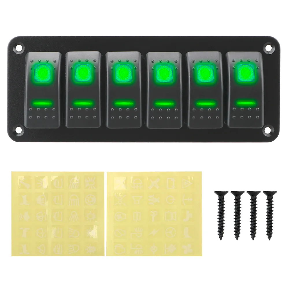 LEEPEE ON-OFF Rocker Switch Panel 12/24V 3/6 Gang Double Light LED ...