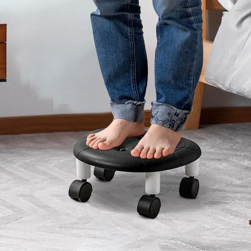 Tabouret Roulant Pivotant 360° - Diamètre 28.5 Cm, Hauteur 24.5 Cm - Support 200 Kg - Pieds En ABS, Siège Rembourré - Blanc, Gris, Orange